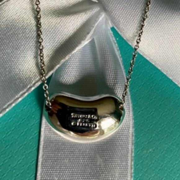 Authentic Tiffany & Co. Elsa Peretti Large Bean Necklace – Sterling Silver – 16" - Picture 1 of 8